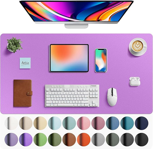 Aothia Faux Leather Desk Mat - Large Mouse Pad, Non-Slip PU Leather Blotter, Waterproof Writing Surface for Office and Home (Iris Violet, 40" x 24")