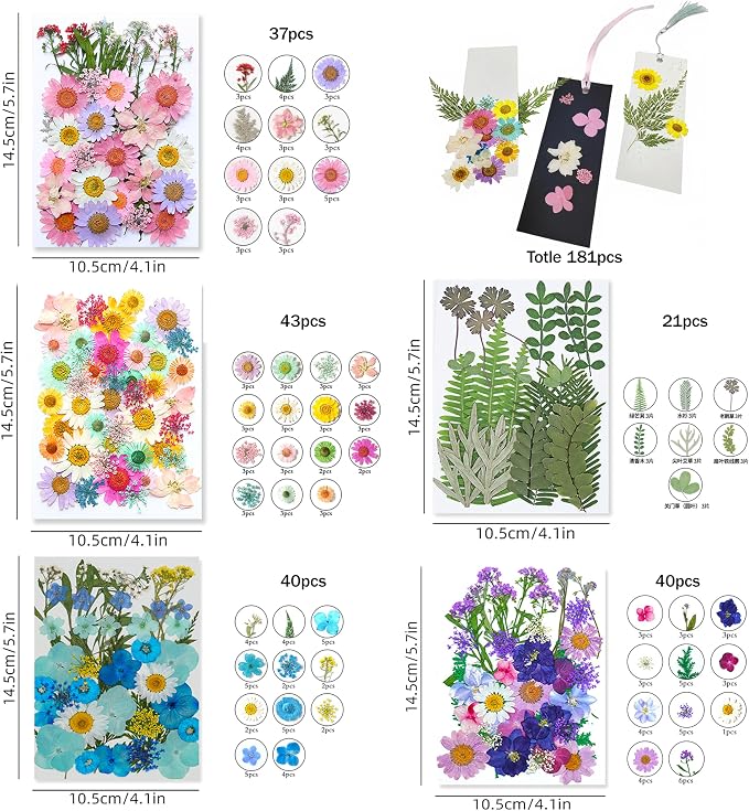 Bakayoyo 451 pcs DIY Dried Pressed Flowers Bookmark Making Kit, DIY Paper Book Mark Bulk Craft Supplies for Book Lovers,Reading Women, Classroom& Ideal Gifts for Teachers Students Friends
