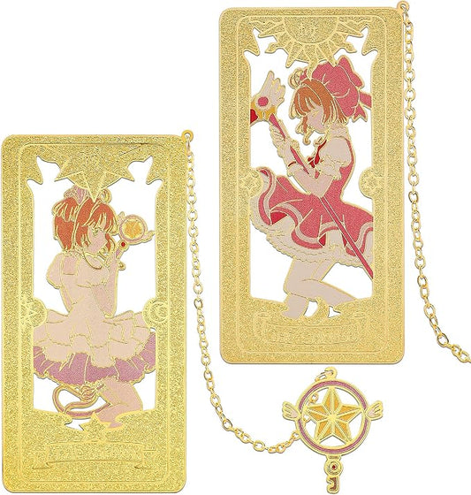 Anime Magic Cards Captor Sakura Bookmarks Set - Sweet Cartoon Cute Book Marks for Reading Women Men Anime Fans, Book Accessories Collection Decor Hangings Gifts (Brass Style 2)
