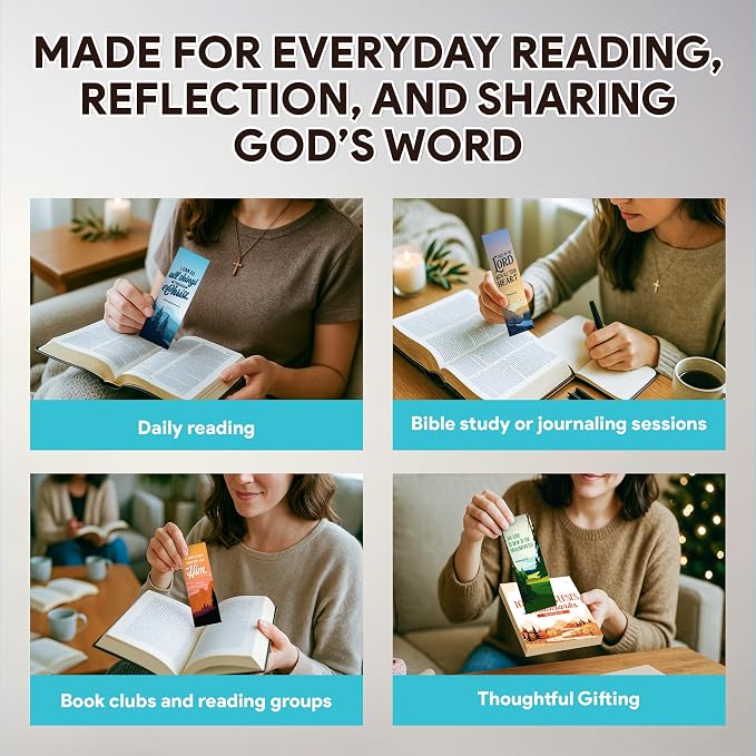 Decorably 100 Pack 2x6.5in Christian Bookmarks for Women and Men - 50 Scenery Designs Double-Sided Inspirational Verse Bible Book Markers - Journals, Bible, and Faithful Reflection