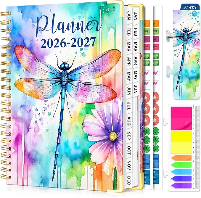 Planner 2026-2027, 18 Month Weekly and Monthly Planner, Jan. 2026 - Jun. 2027, 9" x 11.6" A4 Large Hardcover Calendar Planner with Page Tabs, Separator Page, Inner Pocket, Bookmark, Stickers, Sticky Note Set