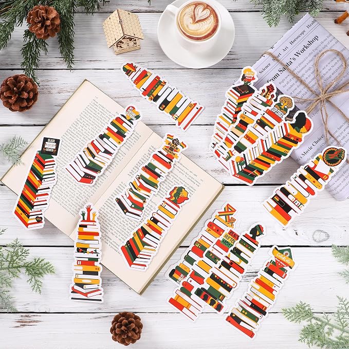 Kolldenn 150 Pcs Book Tracker Bookmarks Bulk 6.3 x 1.97 Inch Bookshelf Love to Read Bookmarks Paper Tracking Double Sided Reading Page Markers for Back to School Reading Lover(Black History Month)