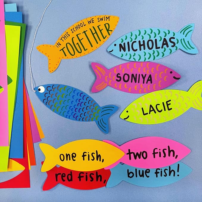 80 Pieces Paper Fish Cutouts, Ocean Animal Shapes for Kids Crafts, Under The Sea Decorations, Classroom Bulletin Boards, Summer Camp Activities, Bright Double Sided Cardstock, USA Made