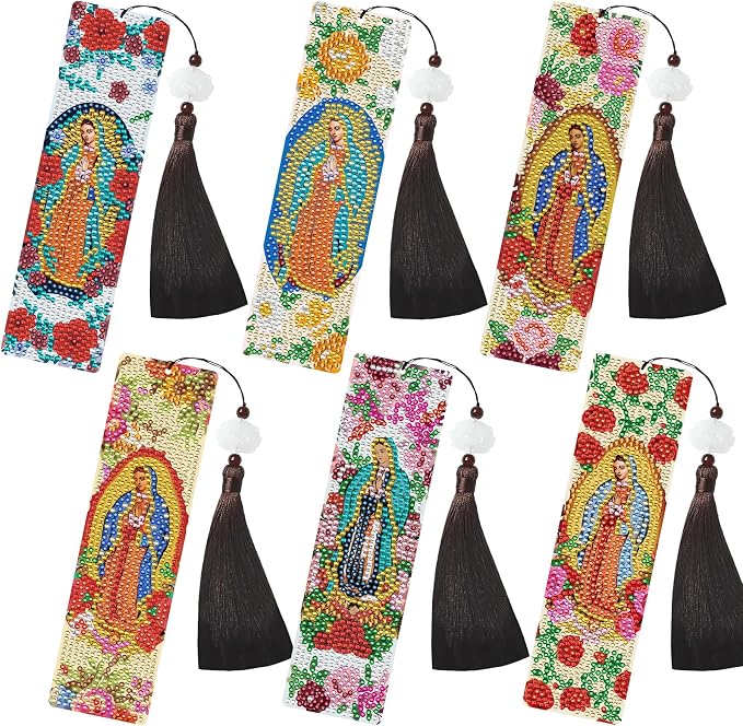 Religious Diamond Painting Bookmarks - 6 PCS Guadalupe Diamond Art Bookmarks Kit DIY Bookmark Christmas Christian Inspirational Gifts for Beginner Book Lover Adults Arts Craft Supplies