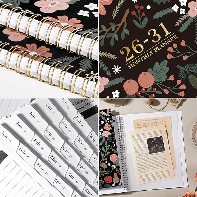 2026-2031 Monthly Planner - 5 Year Planner/Calendar, 5 Year Calendar 2026-2031 Monthly Planners with Tabs, Jul. 2026 - Jun. 2031, 9" x 11", Twin-Wire Binding, Double-Side Pocket - Pinecone