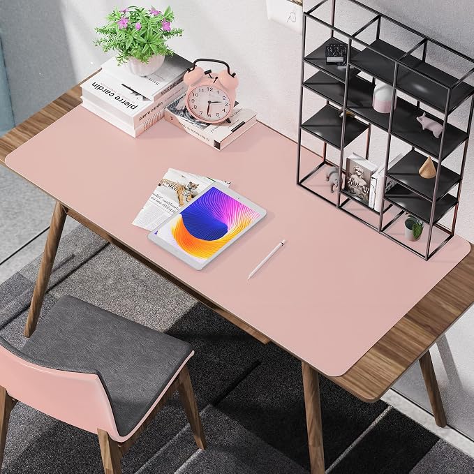 AFIING Cork Desk Mat 47" x 23.6", Dual-Sided Natural Cork & PU Leather Desk Pad, Non-Slip Waterproof Large Mouse Pad for Office, Home & Gaming (Pink)