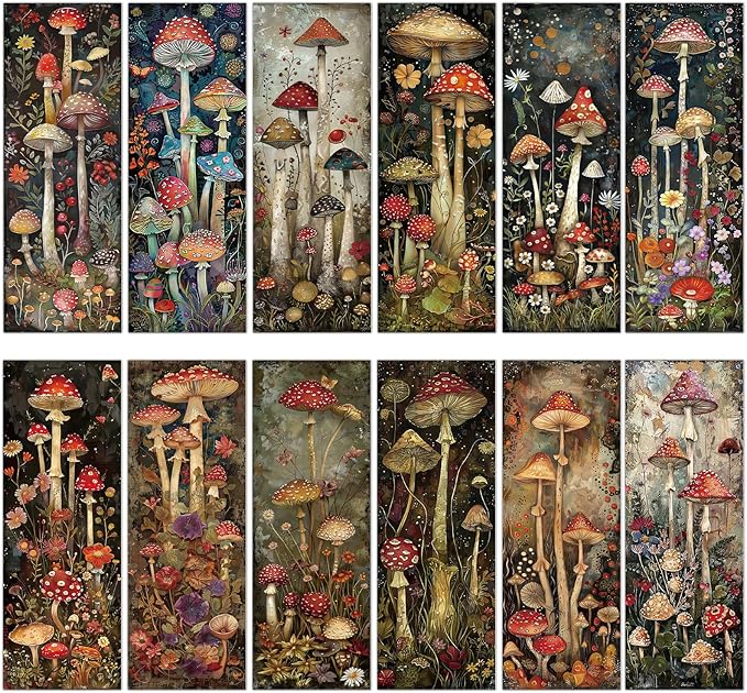 Mushroom Garden Bookmarks Gifts - 120 Pcs Whimsical Flower Bookmark Paper Double-Sided Reading Page Markers Clips Book Mark for Women Men Office Home Book Lovers Bookworm Party Supplies