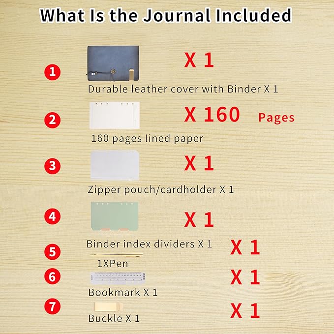 Wonderpool Leather Journal Lined Paper Notebook & Pen - Refillable 6 Ring Binder Writing Spiral Diary with Ruled Notepads Vintage Cover for Office Travel Work and Plan Agenda (A6, a-Mist blue)