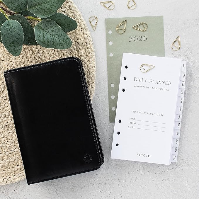 Beautiful 2026 Daily Planner Inserts for 6 Ring Binders - Durable Paper Refill Set 3.75" x 6.75" Personal Planner Size - Incl. Tabs & Monthly Calendar Spreads - From January 2026 - December 2026