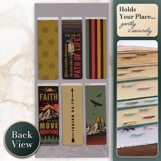 Christian Art Gifts Magnetic Scripture Bookmark/Pagemarker Set for Men & Women: Scenic Mountains - Set of 6 w/Inspirational Scripture for Bibles, Fridges, Books, Multicolor Outdoor Theme, Small
