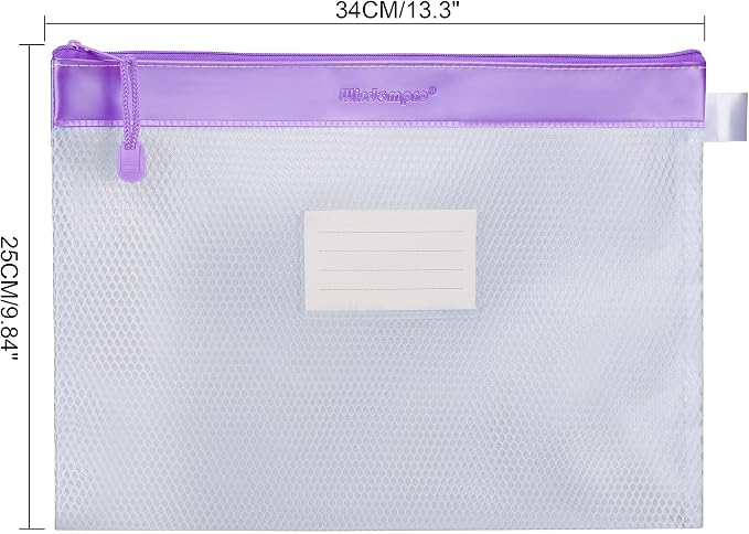 Wisdompro Zipper Pouch, 4 Packs Durable Letter Size Waterproof Mesh File Bag, Document Organizer - Purple