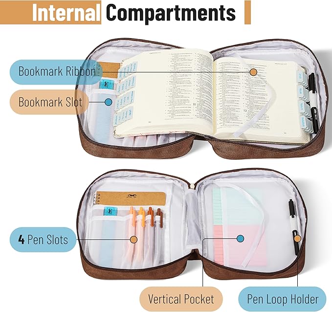 Mr. Pen- Bible Cover Case, Carrying Book Case with Durable Handle and Zippered Pocket, Bible Protective Church Bag for Men & Women, Christian Gifts, Retro Leaves