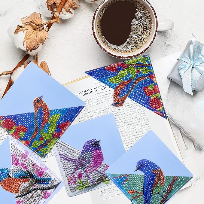 4 Pcs Diamond Painting Bookmark, DIY Corner Book Makers for Adults Book Lovers, Diamond Dot Art Beginners, Small Diamond Art Kits, Paint by Art Crafts Gift for Women Girls (Bird)
