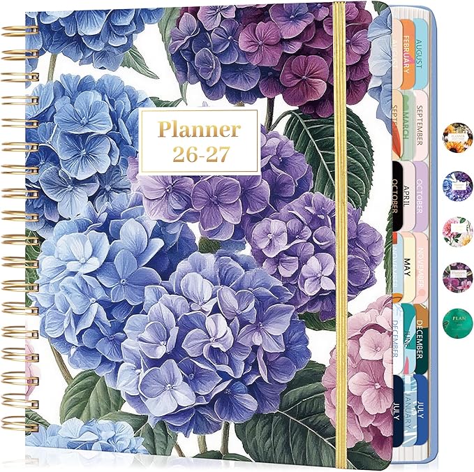 CAGIE 18 Month Planner July 2026 - December 2027, Academic Year Weekly & Monthly Planner with Tabs, 8.3 x 9.3 Floral Hardcover Organizer with 100GSM Thick Paper and Elastic Band for Women School Office