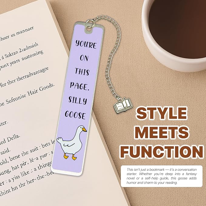Silly Goose Bookmark, Cute Funny Bookmarks for Women Metal Book Mark Pink Bookworm Bookmark Bookish Accessories Cool Gifts for Book Lovers Reading Club Christmas Birthday Present (Lavender)
