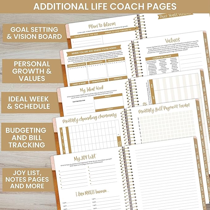 bloom daily planners UNDATED Weekly & Monthly Calendar Planner - Start Anytime (5.5” x 8.25”) - Earthy Abstract, Blue