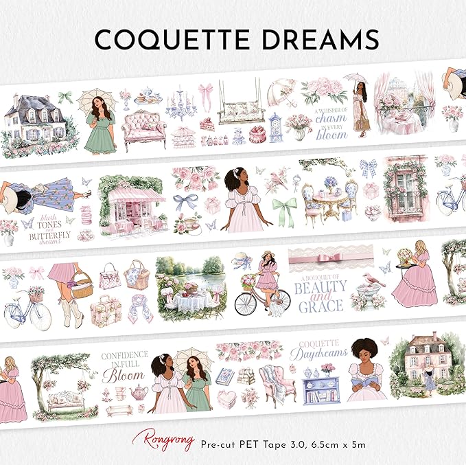 Coquette Dreams Monthly Planning Kit Bundle – Romantic Planner Kit with Functional & Decorative Pages, Vellum, Scrapbooking Papers, PET Tape 3.0 & Pen for Journaling & Feminine Planning