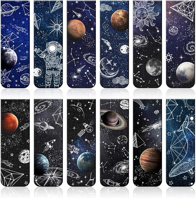 Zonon 12 Pieces Magnetic Bookmarks Space Moon Roaming Bookmarks Magnetic Page Clip Space Assorted Book Markers Set for Teachers Students Reading School Office Home Supplies, 12 Styles
