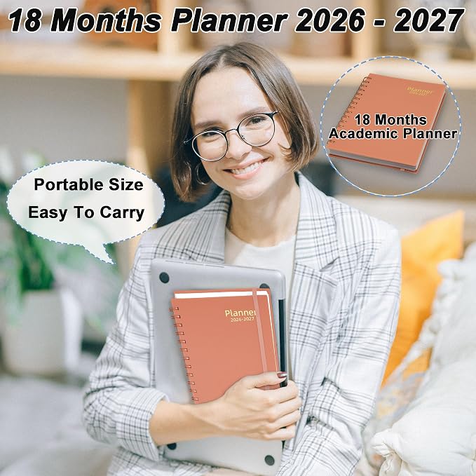 Daily Planner 2026-2027, 2026 Planner Weekly and Monthly, Jul 2026-Dec 2027, 18 Month Calendar Planner Book with Tabs Sticker, A5 Size, Pink