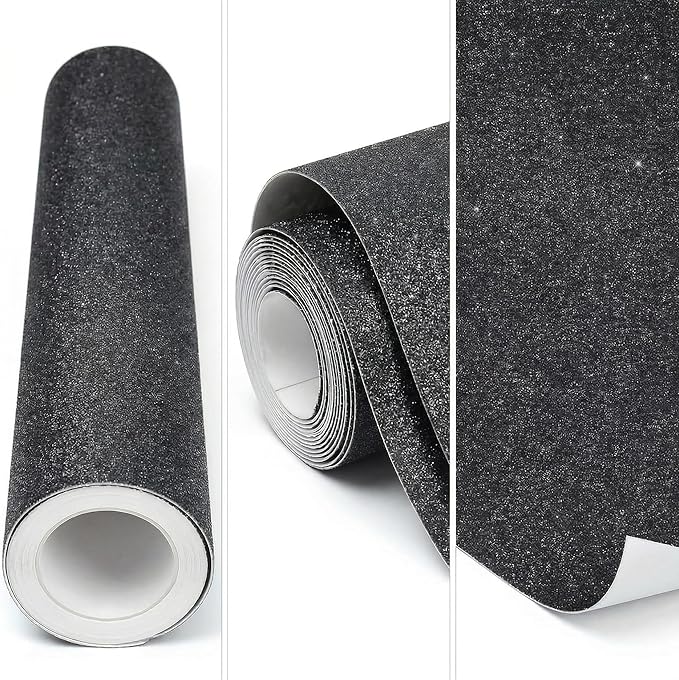 16" × 30ft Black Glitter Bulletin Board Roll Reusable Board Background Paper Wallpaper DIY Art Crafts Poster Paper Classroom Bulletin Board Decor for School Office Arts Crafts Home Wall Decor Supplies