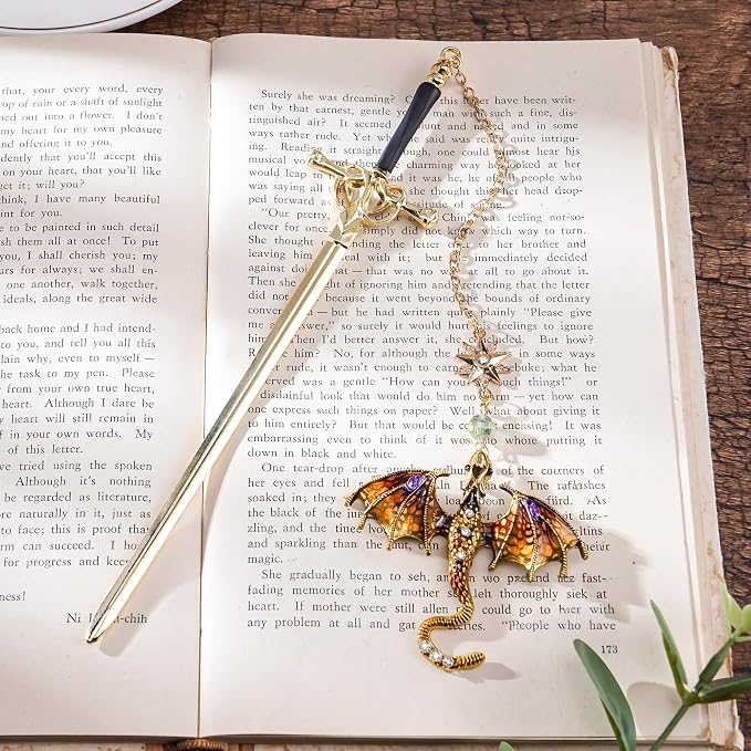 Fantasy Dragon Sword Bookmark - Vintage Metal Book Marks Gifts Unique Charm Page Marker for Reading Lovers Bookish Readers Women Men Boys Student Teacher Birthday School Accessories