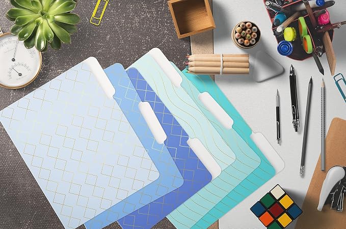 Better Office Products Decorative File Folders with Gold Foil, 18 Pack, 18 Geometric Designs (6 Ombre Color Themes) Heavyweight, Letter Size (9.5" x 11.5") with 1/3 Cut Tab