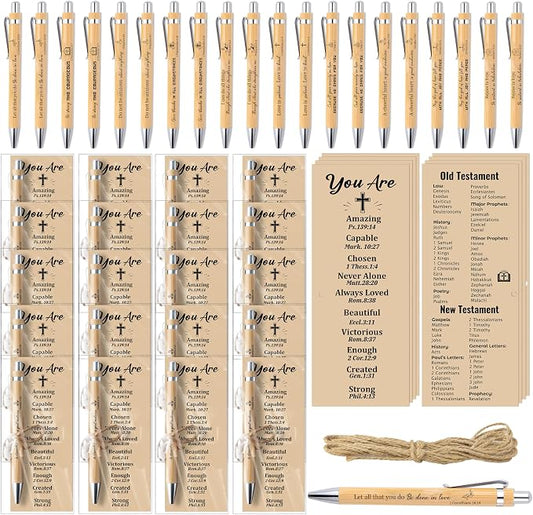 Haooryx Christian Bible Pen Bookmark - 20-Piece Christian Bible Verse Bamboo Inspirational Pens Bookmark Set You are Amazing Scripture Biblical Bookmark Church Multi-Item Party Favor Packs Gifts Bulk
