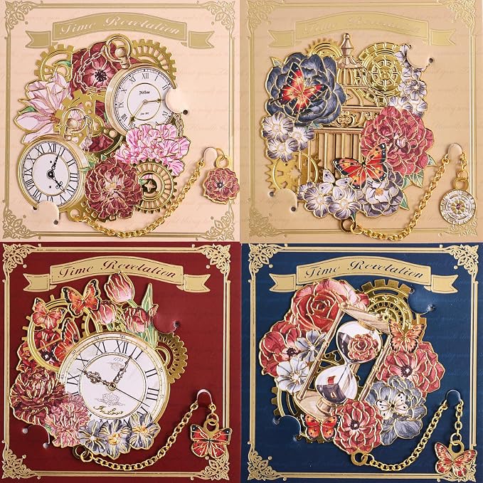 4pcs Vintage Metal Bookmark with Pendant Chain, Retro Steampunk Bookmarks, Flower & Clock Book Marks for Reading Women, Men, Kids, Book Lover, Teachers, Students