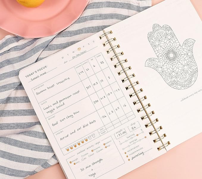 Kunitsa Co. Food and Exercise Journal for Women - Track Meals, Nutrition, and Weight Loss, 90 Days, Pink, 8.5 x 6 Inches