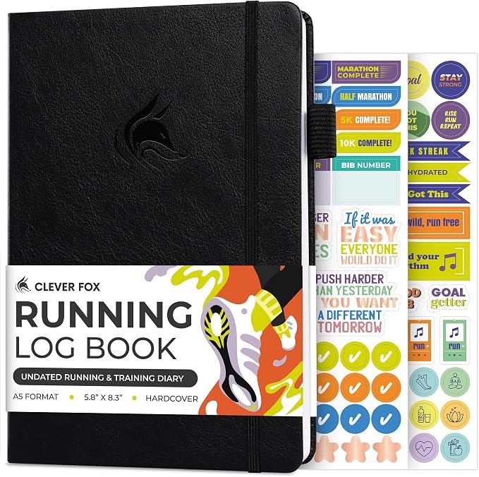 Clever Fox Running Log Book – Complete Run Training Tracker Journal – Runners Planner, Track Gifts & Stuff For Runners, Women & Men (Black)