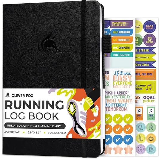 Clever Fox Running Log Book – Complete Run Training Tracker Journal – Runners Planner, Track Gifts & Stuff For Runners, Women & Men (Black)