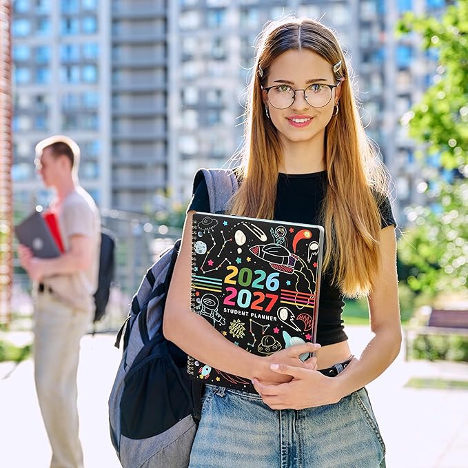 Student Planner 2026-2027 - Academic Planner 2026-2027, Aug. 2026 - Jun. 2027, Weekly and Monthly School Planner For Student, Stickers & Subject Function Pages, 9" x 11"(A4 Size), Doodle Space Style