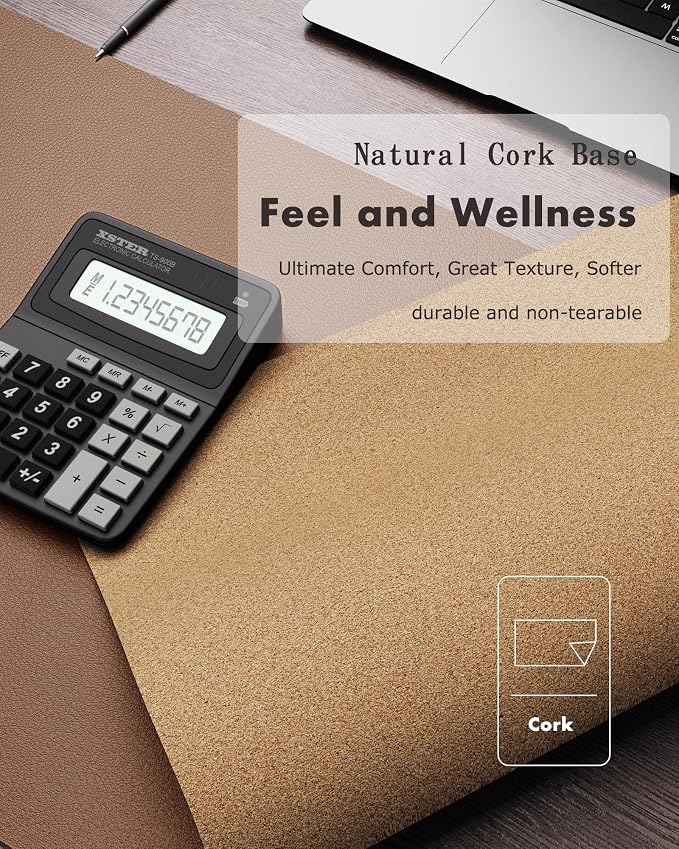 YSAGi Double-Sided Desk Pad, Leather Desk Mat, Eco Cork Desk Pad Protector,Large Mouse Pad,Waterproof Desk Blotter for Office/Home (Coffee+Cork, 47.2" x 23.6")