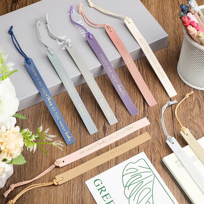 Tinlade 20 Set Book Lovers Gift Bulk Book Club Leather Bookmarks with Ballpoint Pens and Bag for Bookish Librarian Women Teachers Church Bookworms Christian Gifts Appreciation