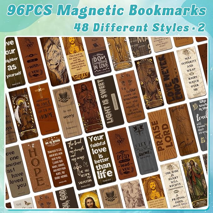 96Pack Magnetic Bookmarks Bible Bookmark Christian Bookmarks Bulk Book Marks for Reading Women Men Adults Kids Book Lovers Gifts, Cute Personalized Religious Magnet Bookmark Clips (Art Retro)
