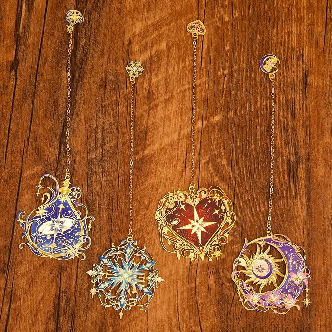 4 Pieces Metal Starry Sky Series Bookmark, Perfect for Women Readers (BKM-065-F4)