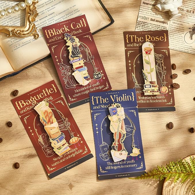 4 PCS Vintage Metal Bookmark, Hand-Drawn Book Marks for Reading Women, Book Lovers Gifts for Teachers Writer