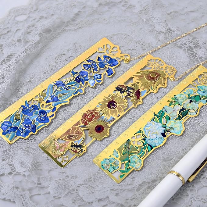 3 piece Metal Bookmarks, Art Series Floral-Themed Bookmarks, Metal Hollow Ruler Bookmarks for Book Lovers, Children, Teenagers, Women
