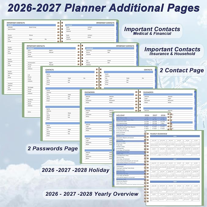 2026 Monthly Planner (7.4'' x 9.6''), 18 Months Agenda Planner from Jul 2026-Dec 2027, Calendar Planner 2026-2027 with Tabs & Pocket, 120GSM Paper, Green