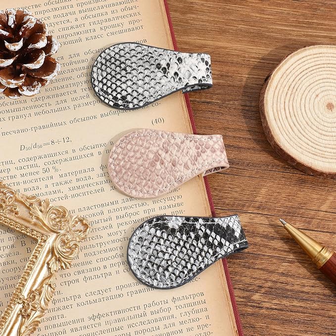 3PCS Vintage Magnetic Leather Bookmark, Leather Magnetic Bookmarks for Women, Magnetic PU Bookmarks Clip Book Accessories, Snakeskin Pattern