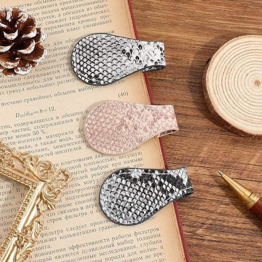 3PCS Vintage Magnetic Leather Bookmark, Leather Magnetic Bookmarks for Women, Magnetic PU Bookmarks Clip Book Accessories, Snakeskin Pattern