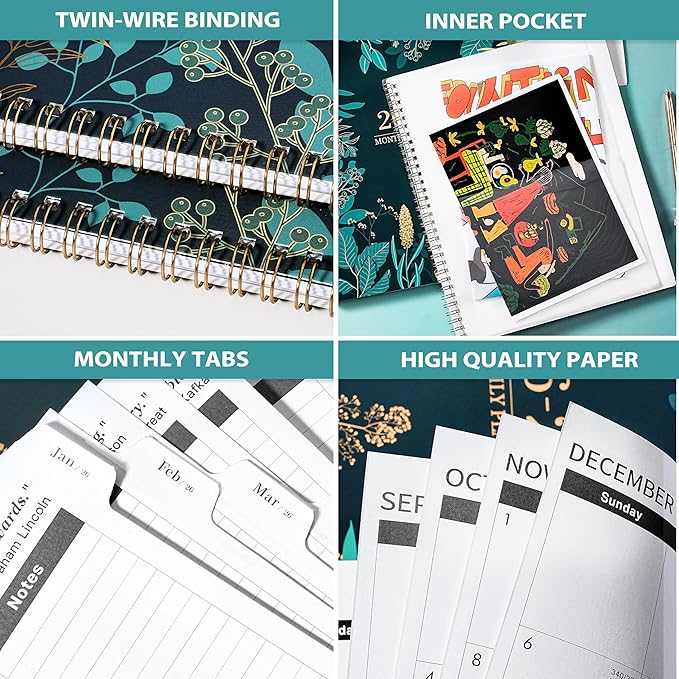 2026-2027 Monthly Planner - 2 Year Monthly Planner/Calendar 2026-2027, Jan 2026 - Dec 2027, 11" x 9", 24 Months, Tabs, Back Pocket, Holidays, Twin-Wire Binding, Note Pages