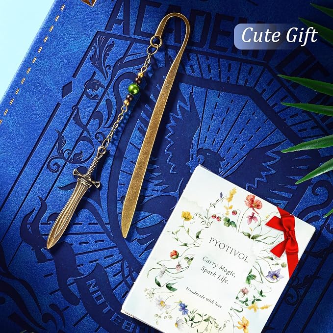Vintage Dagger Sword Pendant Brass Metal Hook Bookmark with Bead Chain,Handmade Bookmarks for Reading Women,Men,Book Lovers,Girls,Teens,Teachers and Students