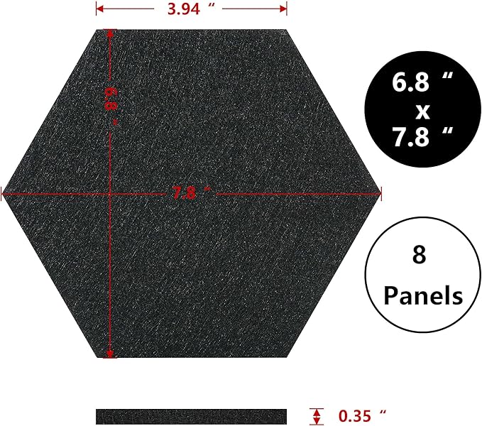 Vienrose Hexagon Felt Bulletin Board Self Adhesive Pin Board Wall Decoration Tiles with 35 Push Pins for Office Home and School, Black 8 Pack