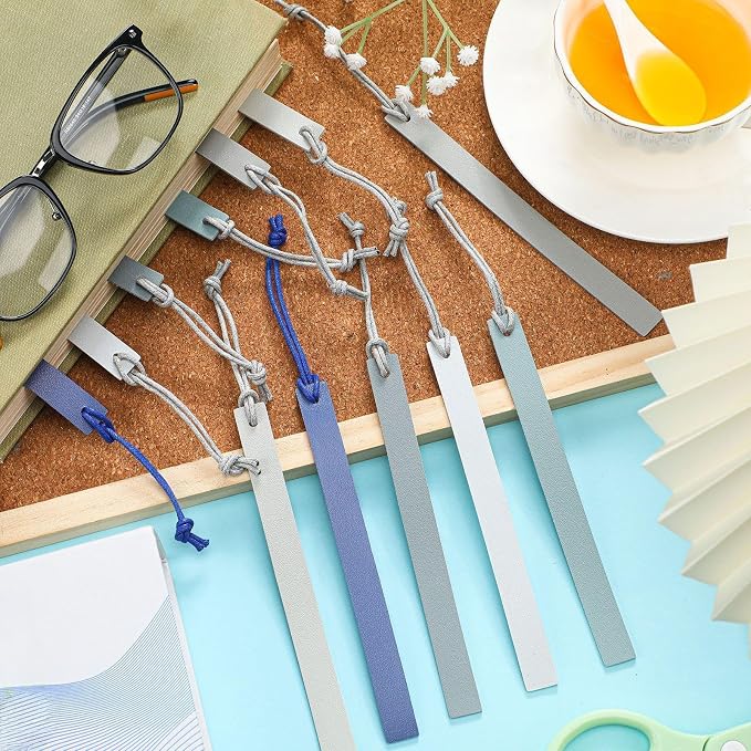 Kosiz 12 Pcs Leather Bookmarks Colorful Engravable Blank Leather Bookmarks Back to School Gifts for Men Women Teachers Students Book Lovers Reading Supplies(Blue Tones)