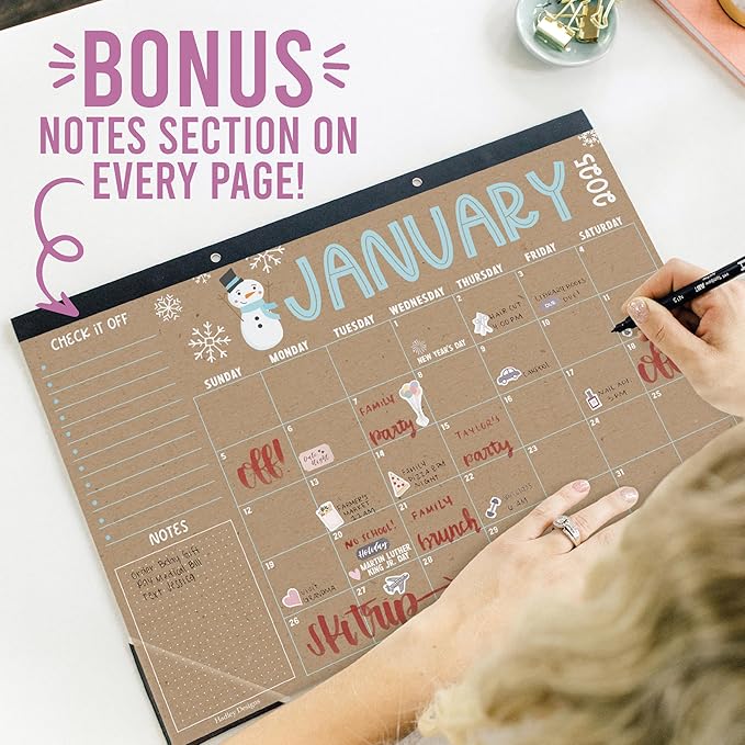 Hadley Designs Large Desk Calendar 2025-2026 - Desktop Calendar 2025, 18-Month Desk Calendars for Home, Office & Classroom, Cute Kraft Classroom Must Haves, Gifts for Coworkers, Teachers & Students