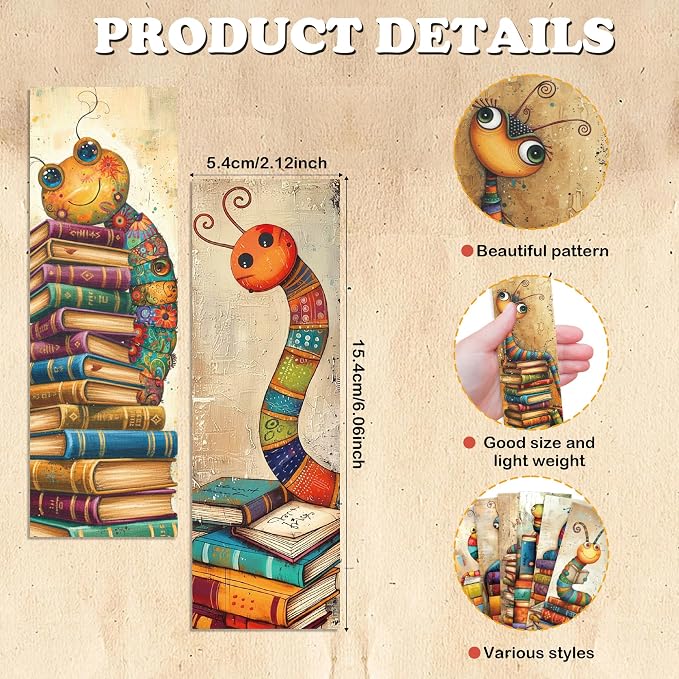 Whimsical Bookworms Bookmarks Gifts, 60 PCS Funny Reading Bulk Book Marks for Women Men, Paper Bookmarks for Book Lovers Gift, 15 Designs × 4, Double-Sided Laminated
