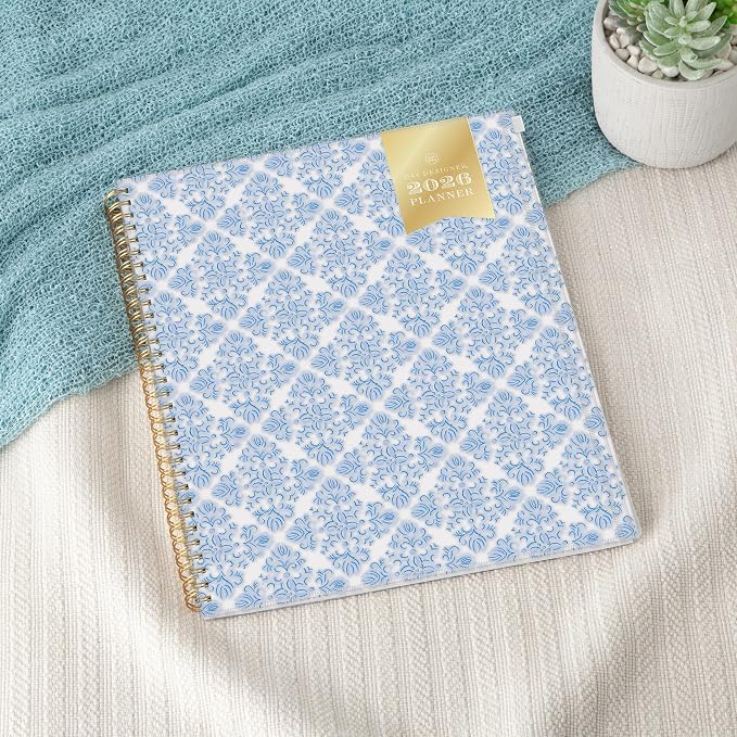 Blue Sky Day Designer 2027 Weekly and Monthly Planner Calendar, January 2027 - December 2027, 8.5" x 11", Flexible Cover With Zip Pouch, Durable Twin Wire Binding, With Stickers, Serenity Tile Blue