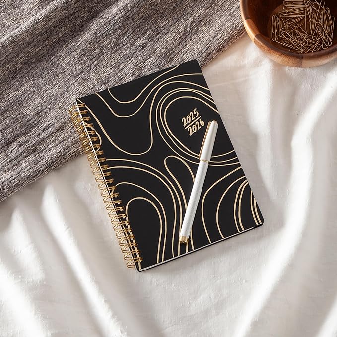 Blue Sky Idlewild 2025-2026 Weekly and Monthly Academic Year Planner Calendar, July 2025 - June 2026, 5" x 8", Flexible Cover, Wirebound, Laminated Tabs, Storage Pocket, Black Swirl