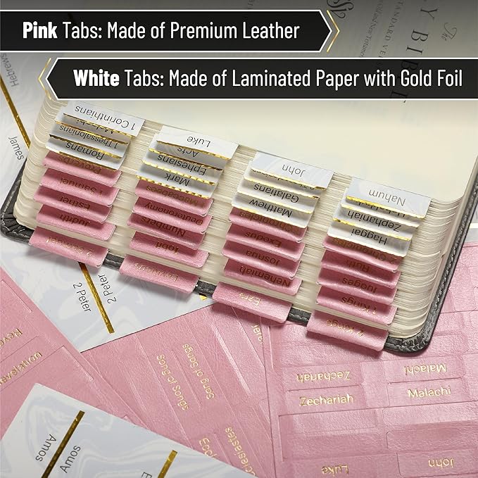 Mr. Pen- Catholic Bible Tabs for Women and Men, 160 pcs, 80 Pink Leather Bible Tabs with Gold Foil Lettering, 80 White Marble Design Paper Tabs, Easy to Read and Apply